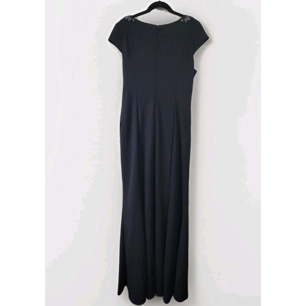 Adrianna Papell $249 Black Beaded Neckline Maxi Dress Size 16 Crepe Evening Gown - Picture 2 of 10